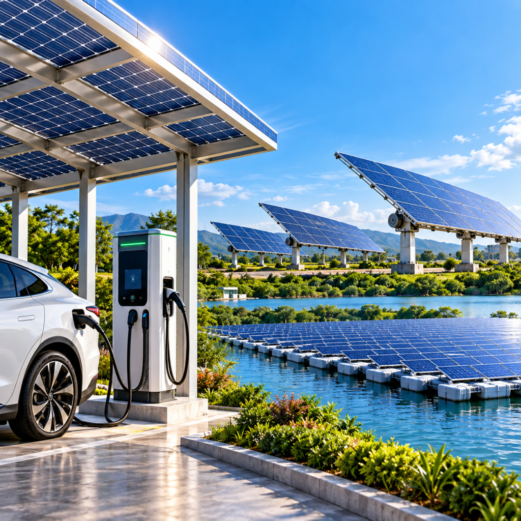 EV charging station, solar tracking system and floating solar technology
